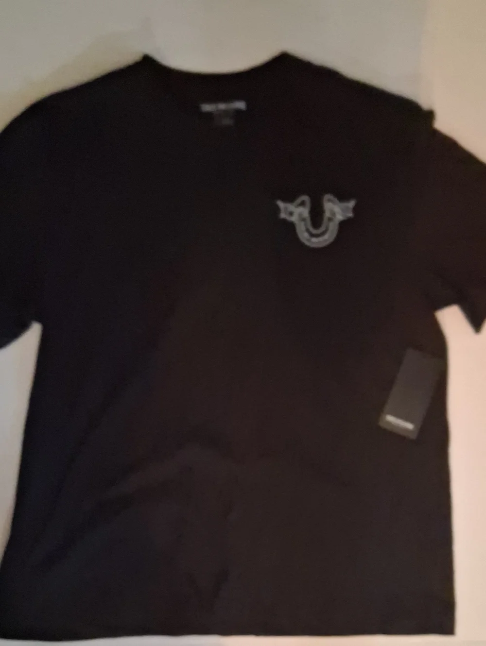 True Religion Patch Multi Logo T-Shirt Color-Black Size-L NWT